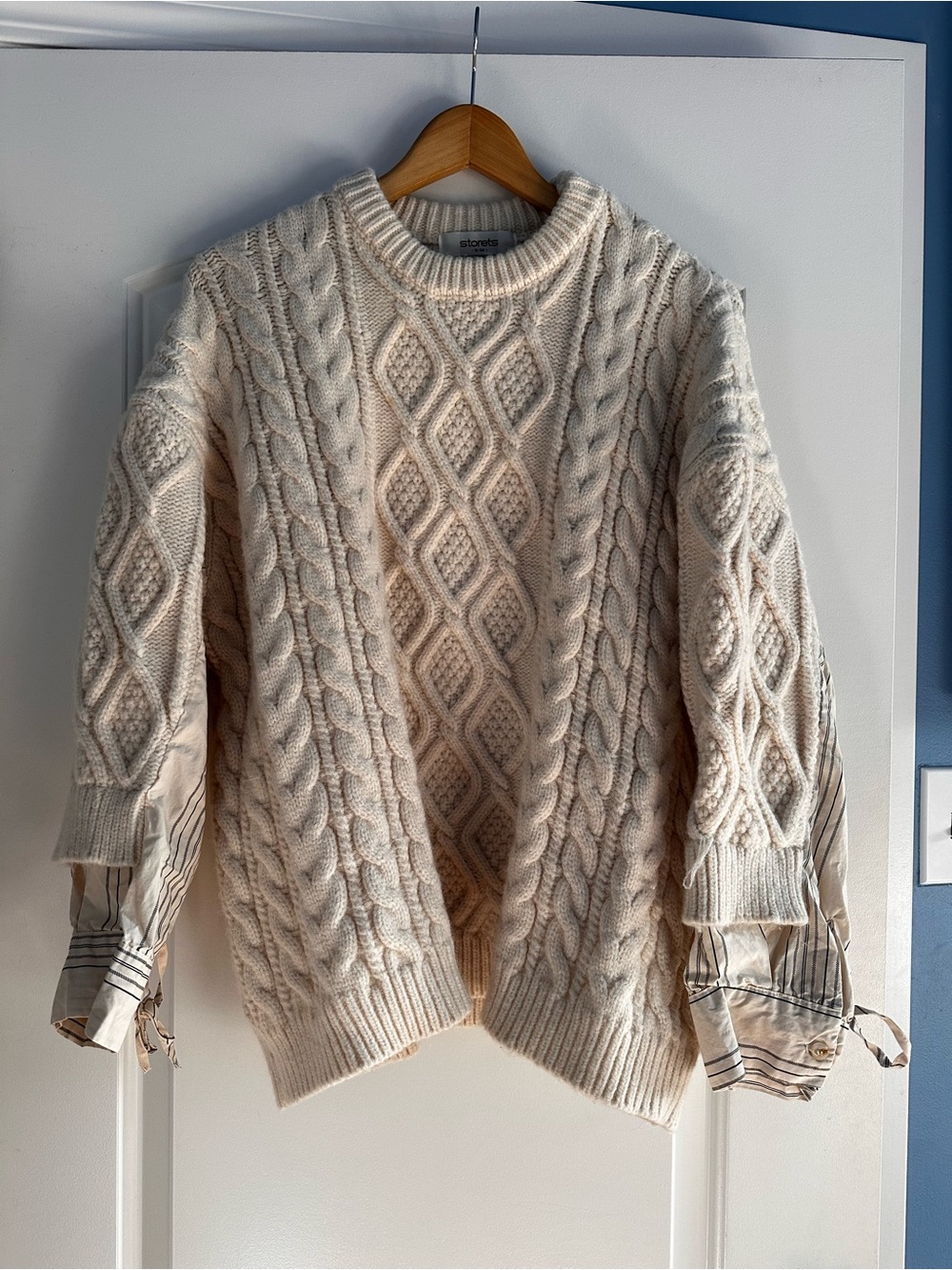 storets Sadie Shirt Cream Cable Knit Pullover with Textured Stitching